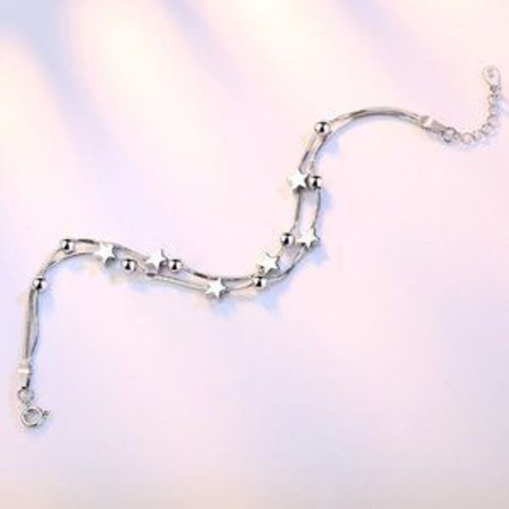 Sterling Silver Double Layer Star Bead Bracelet